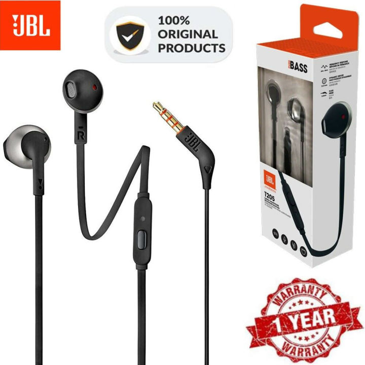 Original For JBL Tune 205 T205 3.5mm Wired Headphones Game Music Sport Earphone Hands free with Mic For iPhone Android Smartphone Ear Phones fone Lazada Singapore