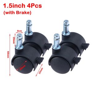 OWNNEW 4Pcs có phanh Bánh xe xoay Hoạt động yên tĩnh 1/1.5 inch Bánh xe đa năng Di động Chống mài mòn Bánh xe ghế văn phòng cho Đồ Nội Thất Ghế Văn Phòng Vali Xe đẩy