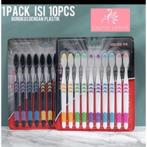 Sikat Gigi Dewasa 1 Paket isi 10 pcs / Sikat Gigi Medium Import Murah / Tootbrush Double Care Sensitive / Sikat Gigi Arang Bambu SH AT02
