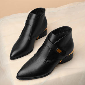 Giày boot nữ cổ thấp 4cm hàng hiệu rosata hai màu đen kem thời trang cao cấp ro308
