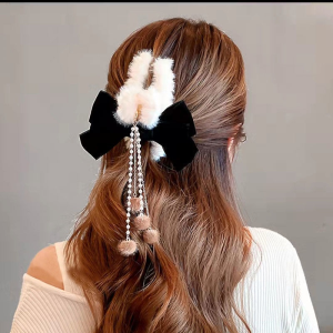 2022ใหม่ที่สง่างามผมกรงเล็บคว้าโบว์ตุ๊กตามุกพู่กิ๊บอุปกรณ์ผมสาวผ้าโพกศีรษะกลับพู่ฉลามคลิปสำหรับผู้หญิง