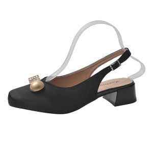 Block Heel Square Toe Back Empty Single Shoes French Toe Sandals Womens Summer Temperament Straight Strap High Heels