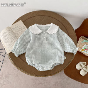 Infant Spring Autumn Long-Sleeve Diaper Cover Onesie - Doll Collar Baby Girl bodysuits Newborns Checkered Pure Cotton Clothing2026