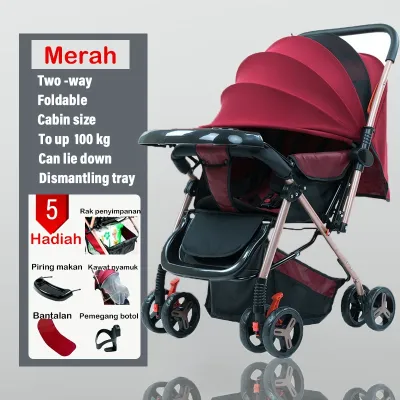 BEIGE Stroller bayi Stroller bayi dapat dilipat Strolerr bayi roda 4 lipat Lipat Travelling For Newborn