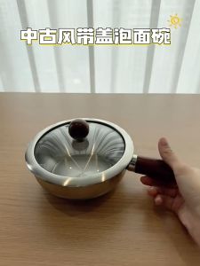Stainless Steel Cooking Noodle Pot Pasta Pot Wooden Handle with Glass Cover Multi Usage Food Pot