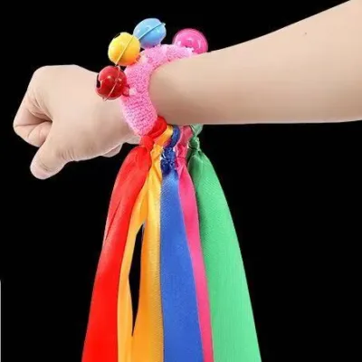 Childrens Wrist RibbOn Cheerleading Dance Props Elastic Bracelet Sports Day Colorful Bells Party
