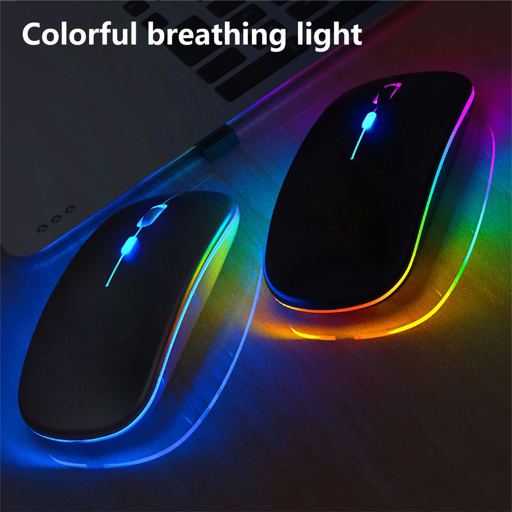 GOOJODOQ case RGB LED backlit wireless Bluetooth charging gaming mouse, USB laptop, ergonomic design. 