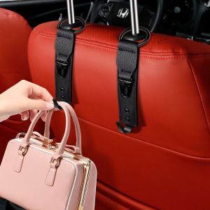 NOER PU Leather Car Headrest Hook Space Saving Adjustable Seat Back Hook Durable Car Seat Hooks Car Interior Organizer