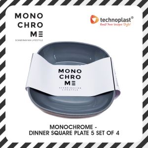 Technoplast Monochrome Dinner Square Plate 5 in Dan 7in Set Of 4 / Piring Makan Plastik