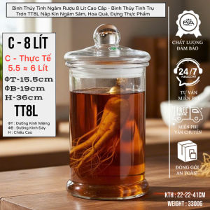 Bình Ngâm Sâm Thủy Tinh 8L Nắp Kín TT8L - Hũ Thủy Tinh Trụ Trơn Đựng Hoa Quả Ngâm Rượu Trang Trí Phòng Khách Đẳng Cấp