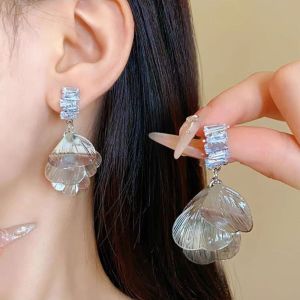 FIRST Heart Leaf Tassel Earrings Hook Piercing Crystal Exaggerated Earrings Korean Style Elegant Vintage Metal Earrings Women
