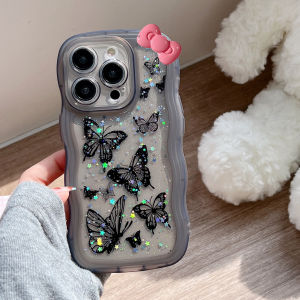 รูปผีเสื้อติดโบว์3D หลากสีต่างหูเคสโทรศัพท์สำหรับ iPhone 13 14 15 16