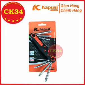 Bộ 8 chìa lục giác vít và lục giác bông gập gọn Thép CR-V chịu nhiệt mạ thép chrome Kapusi Japan