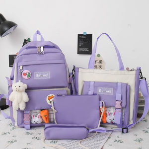 4 in 1 Students Backpack for Girl Waterproof Backpack Set With Crossbody Bag Handbag Pencil Case 31x44x14 cm
