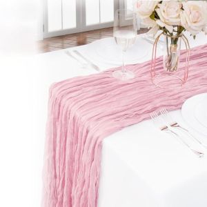 ZYJC MALL decoration for birthday party 90x180/300cm Table Runners Vintage Rustic Country Gauze Tablecloth Long Semi-Transparent Cheesecloth Table Setting Beach Wedding