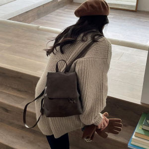 retro Vintage Backpack Small Drawstring Women Mini PU Leather Textured School Backpack Fashion Travel Commuter Bag Girl Bakpacks