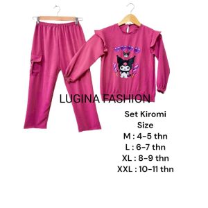 KIROMI SETALAN ANAK BAHAN CRINKLE SABLON DTF BAJU SETELAN ANAK PEREMPUAN VIRAL FASHION ANAK TERBARU