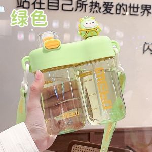 INS Style Water Bottles Double Drinking Way Water Cups Large Bottles Plastic 2 in 1 Drinking Bottles for School Students Gift Water Bottles