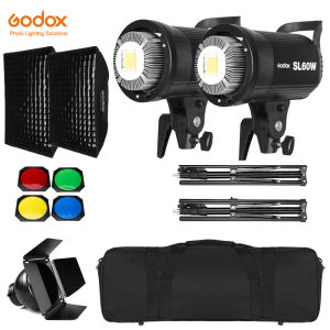 Godox 2x SL-60W White Version LED Video Light Studio Continuous Light + 2x 1.8m Light Stand + 2x 60x90cm Softbox + Carry bag Kit