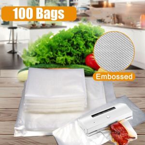 100pcs Plastic Keep Fresh For Sealing Machine Vegetable Seal Saving Storage Bag Vacuum Sealer Bag Packaging Bags Food Saver