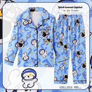 READYSTOCK 2-12 Year Kids Boy Cotton Pyjamas Set Boys Childrens Shirt Pant Sleepwear Nightwear Two-Piece Set Collar Front Button Pyjamas