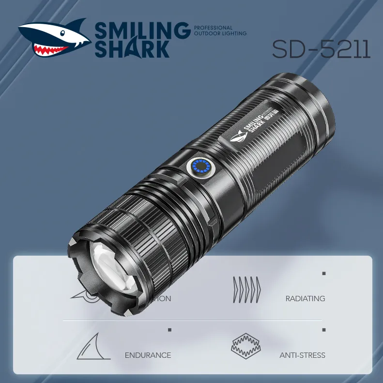 Smiling Shark Led Fishing Flashlight, 4 Color Led Rechargeable