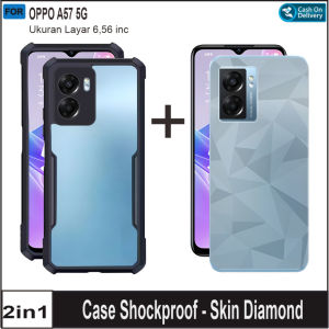 Paket 2in1 Casing Oppo A57 5G (2022) Hard Case Armor Shockproof Free Skin Carbon