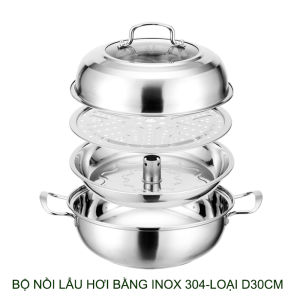 Bộ nồi lẩu hơi nồi hấp đa năng đáy 3 lớp thân bằng inox 304 dùng được cho bếp từ