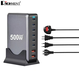 RICHMENT 220W/500W 6-Ports Multi-Port Supe Fast Charging Portable PD Charger Power Adapter PD100W/65W Charging Port