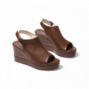 Giày Sandal Nữ Đế Xuồng 8cm Giả Boot Hở Mũi Thời Trang Pixie H419