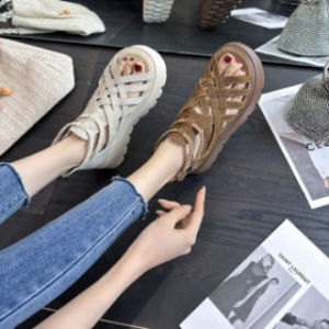 [Free Shipping] Thick-Soled Ultra-Soft Woven Roman Sandals For Women New Summer Fashion Versatile And Casual With A Hollowed-Out Design And Open-Toe Style