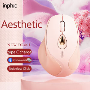 inphic DR801 Bluetooth Wireless Mouse Rechargeable Silent Click 2400dpi Optical Mice Multiple Connections 2.4GHz+Bluetooth5.0/4.0