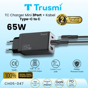 𝐓𝐫𝐮𝐬𝐦𝐢 Adaptor Charger 65W 3Port USB A Type C PD GaN Fast Charging Original iPhone Android