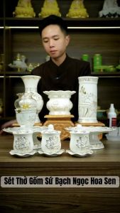 [LOẠI 1] Bộ Thờ Cúng Bạch Ngọc Hoa Sen Nổi Lư HươngBình HoaĐĩa Trái CâyChum Nước Chất Liệu Gốm Sứ Tráng Men Cao Cấp