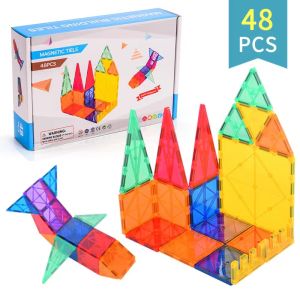 SG seller| 48/78/120PCS Magnetic Building Blocks Tiles Clear Windows 3D Set Construction Creativity Imagination Educational Toys
