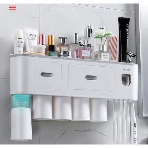 Bộ Nhả Kem Đánh Răng 5 Cốc Tự Động OENON Hộp Đựng Khay Đựng Bàn Chải Đánh Răng Kèm Ngăn Kéo Dán Tường