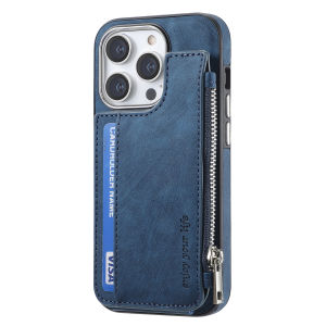 Zipper Wallet iPhone 12 13 14 15 Pro Max Magnetic Leather Case Cover Card Holder Wireless Charging iPhone 15 Plus Casing Full Body Shockproof Soft TPU Case with Microfiber Lining