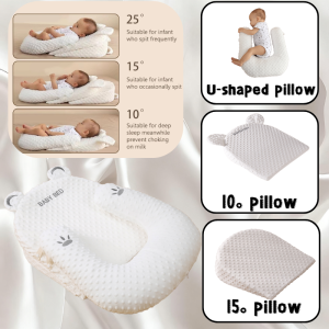Baby Slope Pillow 25°Anti-Spill Milk Pillow Adjustable Angle Newborn Head Care Pillow U-Shaped Nursing Pillow Adjustable Length