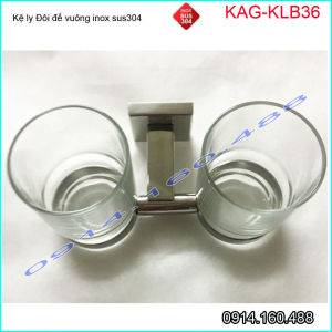 Kệ ly KAG-KLB36 bao gồm 2 ly thủy tinh để bàn chải kem đánh răng giá ly đế đúc vuông cao cấp inox 304 Nhật Bản sang trọng thiết kế tuyệt đẹp
