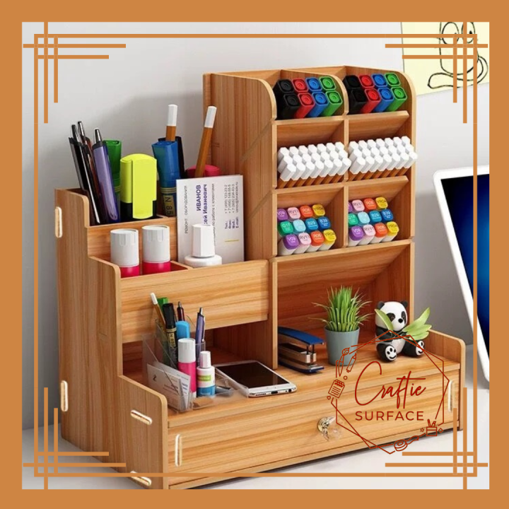 Desk Organizer Large Shelf Multi Compartments Units Wood Desktop