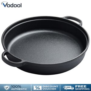 8.7/9.8/11/11.8 Inch Iron Skillet with Double Handles Frying Pan Baking Tray for Bread Baking Outdoor Cooking Camping