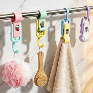 APBZOK 4PCS Wall Mounted Tube Clamp Hook Space Saving Plastic Rod Clip Hook Portable Detachable Bar Slide Hook for Kitchen