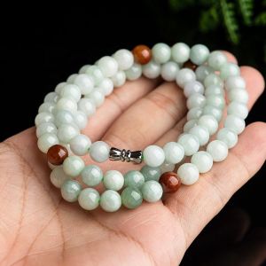 Jade Necklace beads Necklace Green Jade Charm Genuine Certified Jadeite Round Burma Jade beads mens women Sterling Silver Hook lucky gifts Natural Myanmar Jadeite three-color circular beads Necklace Necklace Jadeite