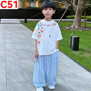 Terno for Kids Boy Fresh Casual Shirt & Light Blue Trousers w/ modern design 1-5yrs old C51