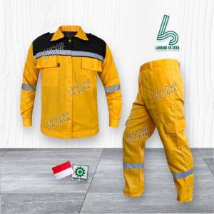 Setelan Safety Tangan Panjang Kombinasi - Seragam Proyek - Seragam Lapangan Skotlet - Wearpack Atasan - Katelpak Atasan Panjang Satu Set