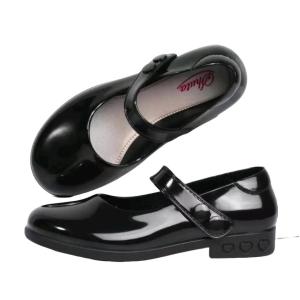 Girls Korean Style Student Shoes - Stylish Round-Toe Black Rubber Shoes for School Non-Slip Waterproof Comfortable Durable Perfect for Everyday Wear 085523
