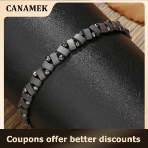 【 CANAMEK 】 Hip Hop Elastic Beaded Non-fading Men Bracelet Simple Black Stone Irregular Bracelet Simple Party Jewelry Accessories