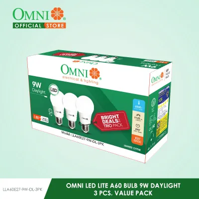 OMNI LED Lite A60 Bulb 9W Daylight 3 PCS. VALUE PACK - LLA60E27-9W-DL-3PK