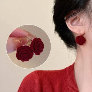 New Year Red Rose Flower Earrings Female Temperament Celebrity Retro Style Earrings Earrings