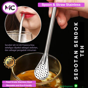 Sendok Sedotan Stainless Steel Spoon & Straw Saringan 2 in 1 Unik Anti Karat 2in1 Food Grade Sendok Sedotan Pengaduk Teh Kopi Jus Buah Portable